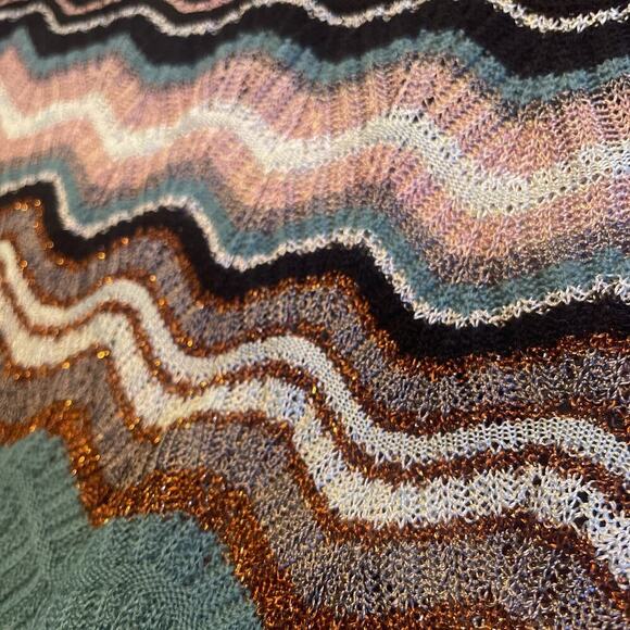 Missoni Mini Dress Striped Zig Zag Knit Long Sleeve 36 0 Wool Viscose Tie Neck - Picture 7 of 7